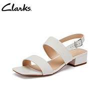 Clarks 其乐 女鞋2022夏季简约方头一字带潮流复古方跟罗马凉鞋 白色36