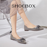 SHOEBOX 鞋柜 仙女风平底鞋女2023新款浅口女鞋瓢鞋蝴蝶结气质名媛尖头单鞋
