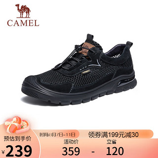 PLUS会员：骆驼（CAMEL）男透气网面户外防撞耐磨免系休闲鞋 G13S307072 黑色 43