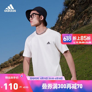 adidas 阿迪达斯 官方轻运动男女情侣款纯棉休闲上衣圆领短袖T恤 米白 A/M