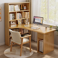 实采（SHICY）转角书桌书柜一体桌写字台拐角书桌书架组合学生家用l型电脑桌子 黄杉木色120X60X160cm