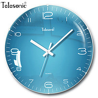 PLUS会员：Telesonic 天王星 挂钟客厅钟表创意简约石英钟薄边挂表拱形镜面北欧风格