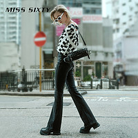 MISS SIXTY 2023秋季新款牛仔裤女黑灰色复古质感显瘦修身微喇裤