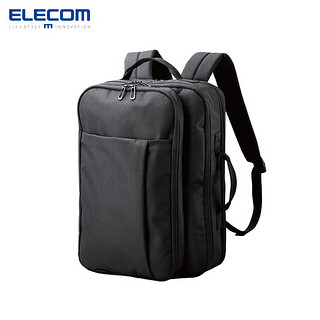 ELECOM 宜丽客 双肩电脑包15.6英寸轻便商务大容量背包防泼水男女笔记本14英寸 黑色