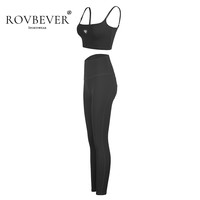 ROVBEVER 罗维柏雅 健身套装女高强度弹力跑步训练紧身网红运动瑜伽服两件套 奶杏色 S
