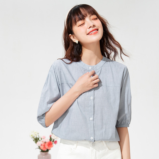 CACHE CACHE 弧形下摆极简五分袖上衣女春夏