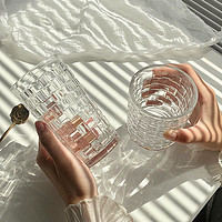 抖音超值购：藤编玻璃杯ins风清新森系家用浮雕水杯饮料杯创意喝水杯