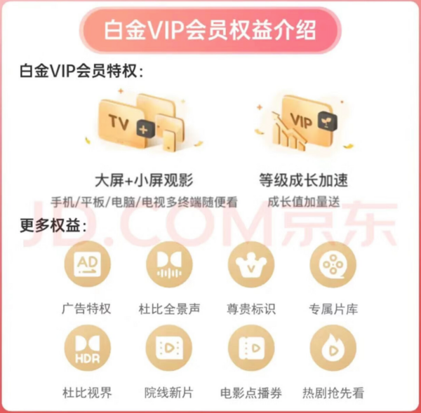 iQIYI 爱奇艺 白金VIP会员年卡+京东PLUS年卡