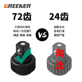 GREENER 绿林 弯柄-1/4小飞棘轮扳手12件套