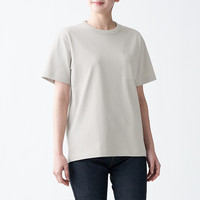無印良品 無印良品 MUJI 女式 粗棉线天竺编织 圆领短袖T恤 黑色款