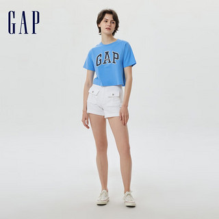 Gap女装廓形T恤LOGO纯棉亲肤短袖夏季2023新款659468正肩上衣 蓝色 160/80A(XXS)