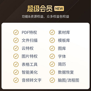 WPS超级会员年卡372天 加送1个月到账13个月   再送12个月1T云空间   含200+会员特权