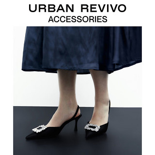 URBAN REVIVO2023夏季新款女士优雅水钻扣尖头细高跟鞋UAWS32066 正黑 37
