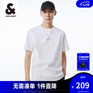 杰克琼斯 杰克·琼斯（JACK&JONES）短袖T恤男士夏季圆领休闲商务字母胶印休闲男装百搭223101070 A06本白 180/100A/L