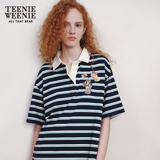 Teenie Weenie小熊2023夏季新款舒适条纹基础款POLO领短袖连衣裙女TW小熊 藏青色 160/S