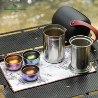 必唯纯钛户外旅行茶具套装双层防烫茶杯露营鹰嘴泡茶器便携功夫茶
