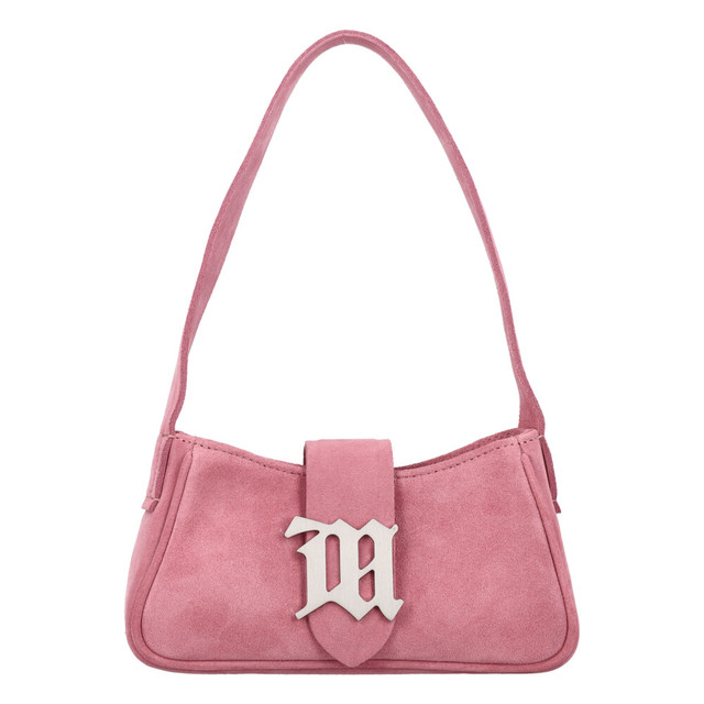 MISBHV 女士粉色logo标牌绒面革腋下包手提包