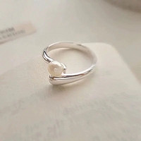 S925银法式珍珠戒指女水滴开口食指戒个性时髦感韩国ins风气质 珍珠戒指
