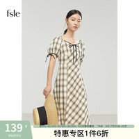 FANSILANEN范思蓝恩法式复古泡泡袖格纹连衣裙夏季新品格子高腰裙子 格纹 M