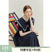 范思蓝恩23FS12499海军风大翻领气质收腰连衣裙女夏季2023年新款 藏青 L