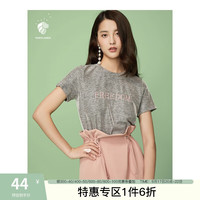 范思蓝恩 夏新款t恤女短袖宽松圆领字母简约学生T恤女 粉色 L