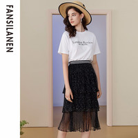 范思蓝恩 夏新款雪纺蛋糕裙半身裙女款a字中长裙裙子 黑色 XL