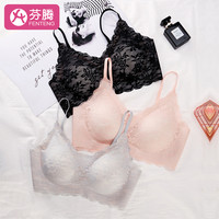 芬腾无痕蕾丝内衣女一片式聚拢文胸上托收副乳无钢圈全罩杯抹胸罩-J V98060346（黑色） M码