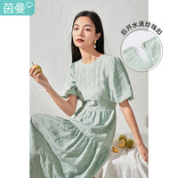 茵曼气质绣花连衣裙女2022夏季新款显瘦灯笼袖伞裙子