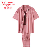 曼妮芬翻领短袖长裤女士家居服睡衣睡裤舒适起居服合20310696