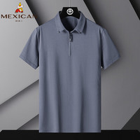 稻草人(mexican)短袖t恤男 polo打底衫男休闲夏季时尚潮流上衣百搭翻领男装 灰蓝色8118 M