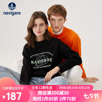 Navigare意大利小帆船潮牌卫衣情侣装休闲T恤长袖针织衫 黑 XS/44