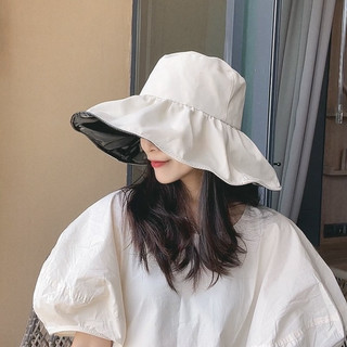 目丸 PUYUN 璞韵 目丸黑胶防晒帽遮阳帽子女夏遮脸防紫外线太阳帽UV渔夫帽大沿韩版折叠  帽围可调节(56-58cm)