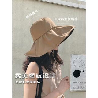 目丸 PUYUN 璞韵 目丸黑胶防晒帽遮阳帽子女夏遮脸防紫外线太阳帽UV渔夫帽大沿韩版折叠  帽围可调节(56-58cm)