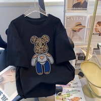 SOAH2023春夏季新款T恤女短袖宽松中长款遮臀内搭打底衫 黑色 M