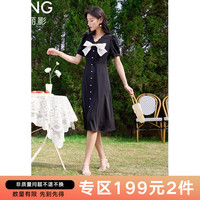 衣香丽影2023年夏装新品时尚优雅潮流精致简约百搭气质显瘦连衣裙 气质黑 L