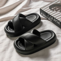 俞兆林（YUZHAOLIN）网红拖鞋女外穿居家用厚软底踩屎感防滑ins小众高级感凉拖SY 黑色(交叉一字拖) 40-41适合39-40