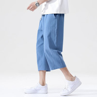月伊纺 夏季男士纯棉直筒七分裤