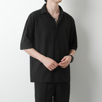 伯科洛 夏季冰丝短袖纯色衬衫男士高级感白色痞帅衬衣男休闲半袖衬寸衣服