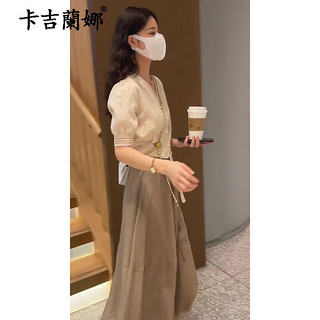 卡吉蘭娜 新款连衣裙2023夏季女装收腰显瘦纱裙法式温柔风气质套装裙子夏天