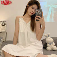 定格时光睡裙女棉质夏天可爱甜美少女宫廷风吊带睡裙无袖家居服 经典白 M码(建议75-95斤)