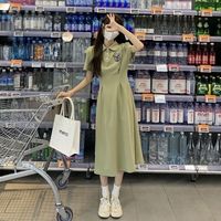 BTTKDL法式连衣裙女夏季2023年新款小众设计感气质洋气收腰显瘦长裙 绿色 S
