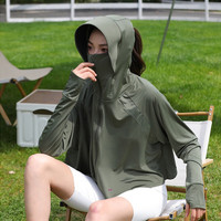 蜓秀某蕉同款披肩防晒衣女防紫外线黑胶帽檐防晒衫薄款冰丝透气防晒服 黑胶帽檐军绿色 均码
