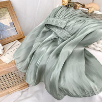 在水蓉半身长裙春夏高腰珠光纱百褶半身裙女夏日系气质中长款A字裙gb 绿色半身裙 S(建议80-100斤)