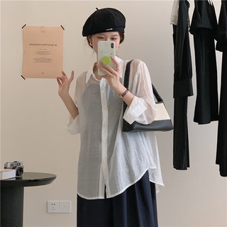 在水蓉后背开叉系带防晒衬衫女 夏翻领长袖宽松防晒衫衬衣开衫外披 粉色 均码(建议70-130斤)