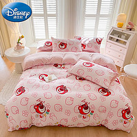 迪士尼（Disney）A类水洗棉麻四件套床单被套枕套卡通学生宿舍单双人床套件多件套 草莓熊 150*200cm