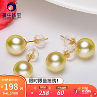 YUANSHENG JEWELRY 源生珠宝 北海源生珠宝靓丽日本akoya海水珍珠耳钉18K金正圆金珠耳环轻奢年轻女款 6-6.5mm 金黄色 S925银