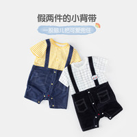 babylove婴儿短袖连体衣假两件背带夏季薄款哈衣爬服男女宝宝衣服
