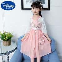 迪士尼（Disney）汉服女童儿童夏装连衣裙2023新款中大童夏款小女孩夏季洋气裙子 粉色 110cm