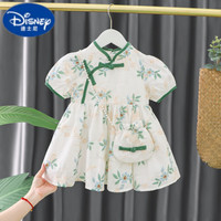迪士尼（Disney）女宝宝连衣裙夏季洋气女孩中国风改良旗袍韩版小童绿色碎花公主裙 绿 80cm