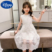 迪士尼（Disney）女童连衣裙夏装超仙儿童白色长裙过膝蕾丝公主裙夏季薄款女孩裙子 白色 110